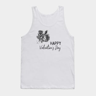 Valentine with Black Rose Flower Illustration Tank Top